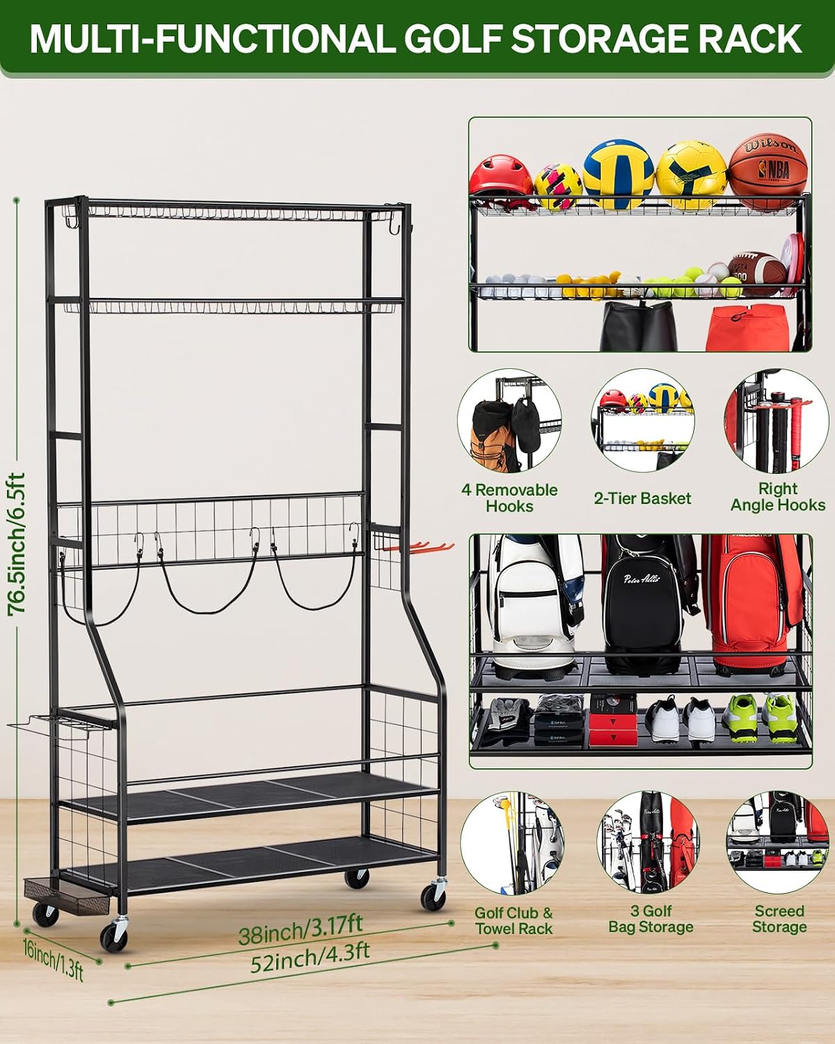 골프백 보관 정리대, 헤비듀티 차고 장비 스탠드(바퀴  - Golf Equipment Organizer For Garage 리뷰 및 가격