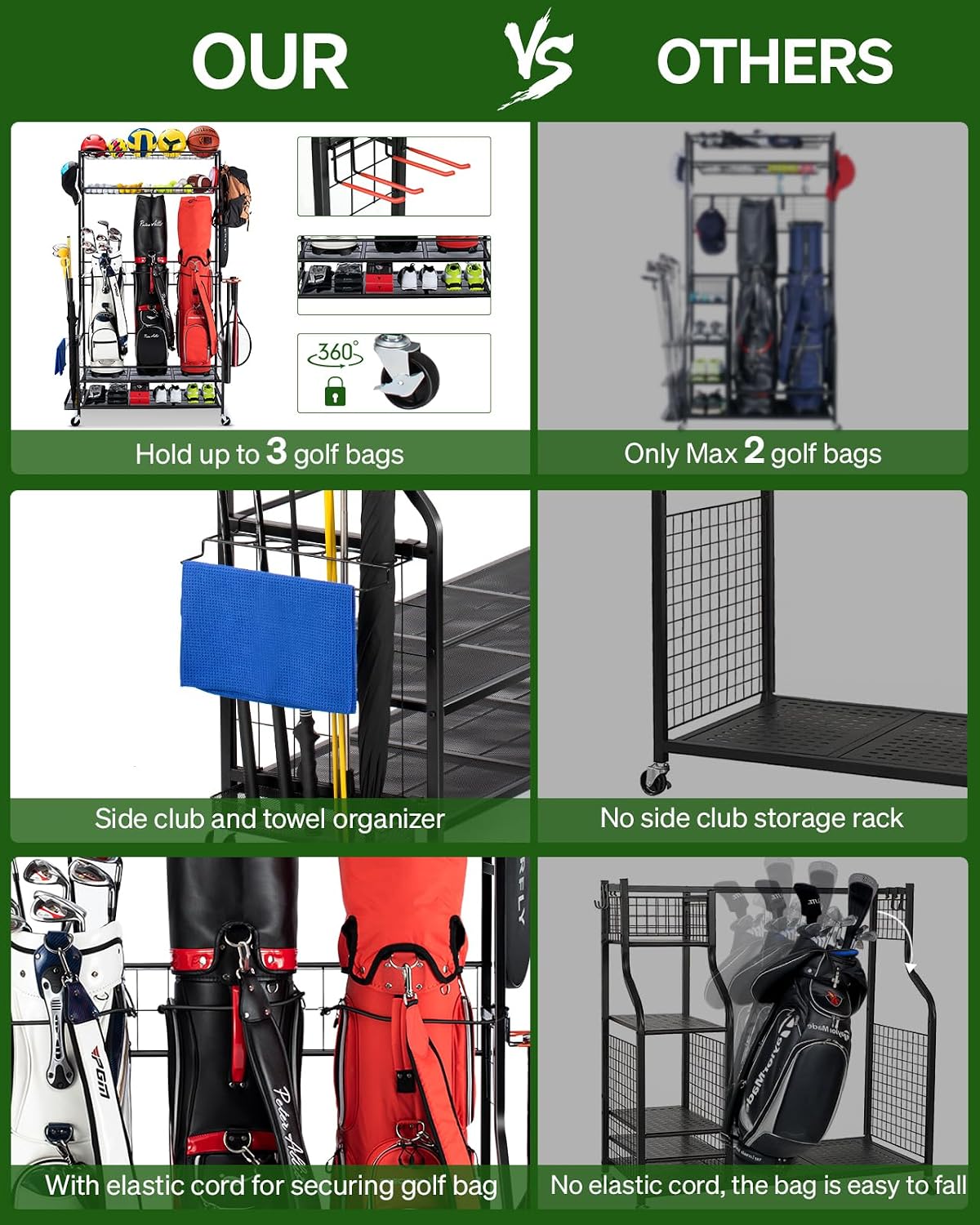 골프백 보관 정리대, 헤비듀티 차고 장비 스탠드(바퀴  - Golf Equipment Organizer For Garage 리뷰 및 가격