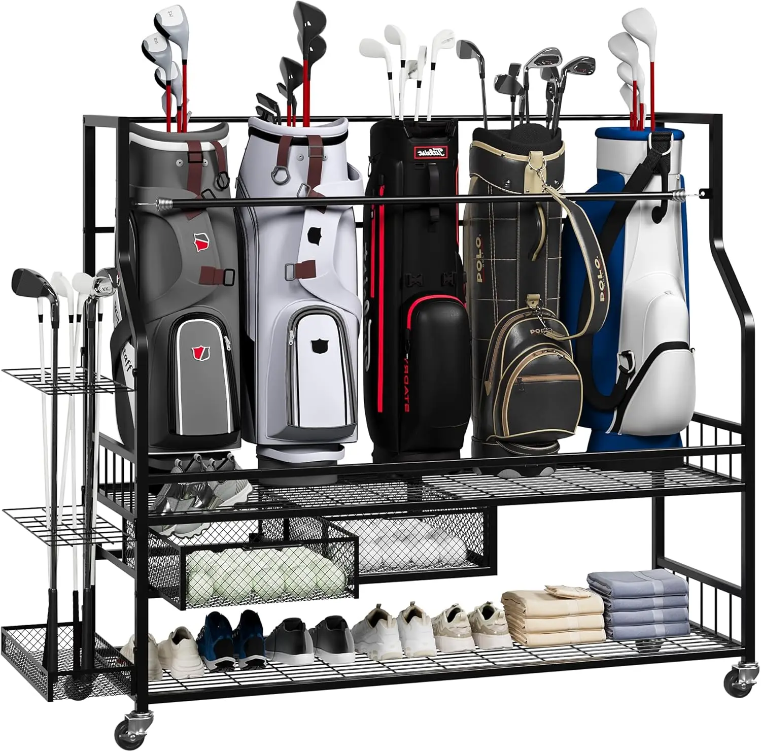 다기능 롤링 골프백 보관 선반(바퀴 포함) 금속 스포츠 - Golf Equipment Organizer For Garage 리뷰 및 가격