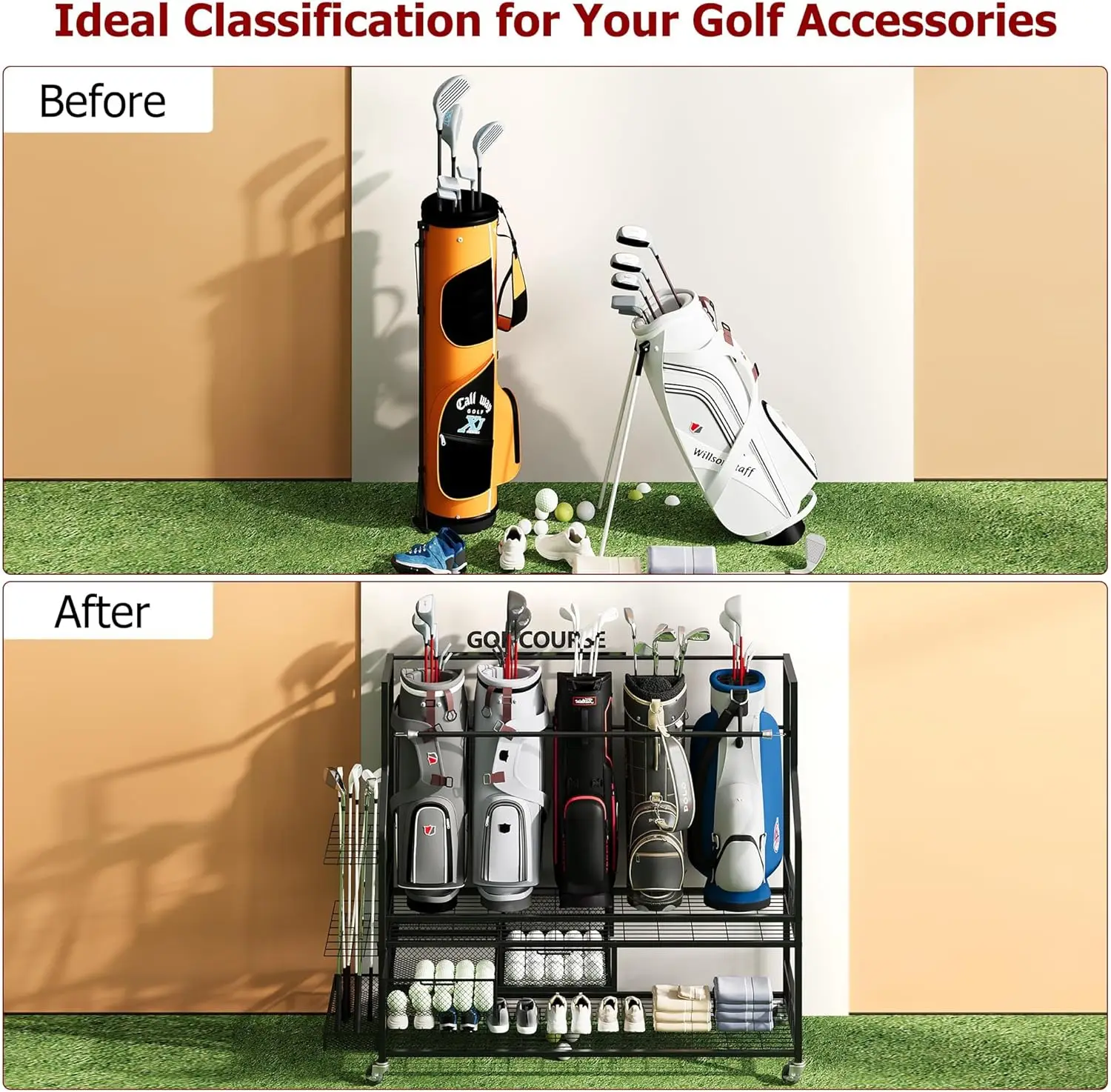 다기능 롤링 골프백 보관 선반(바퀴 포함) 금속 스포츠 - Golf Equipment Organizer For Garage 리뷰 및 가격