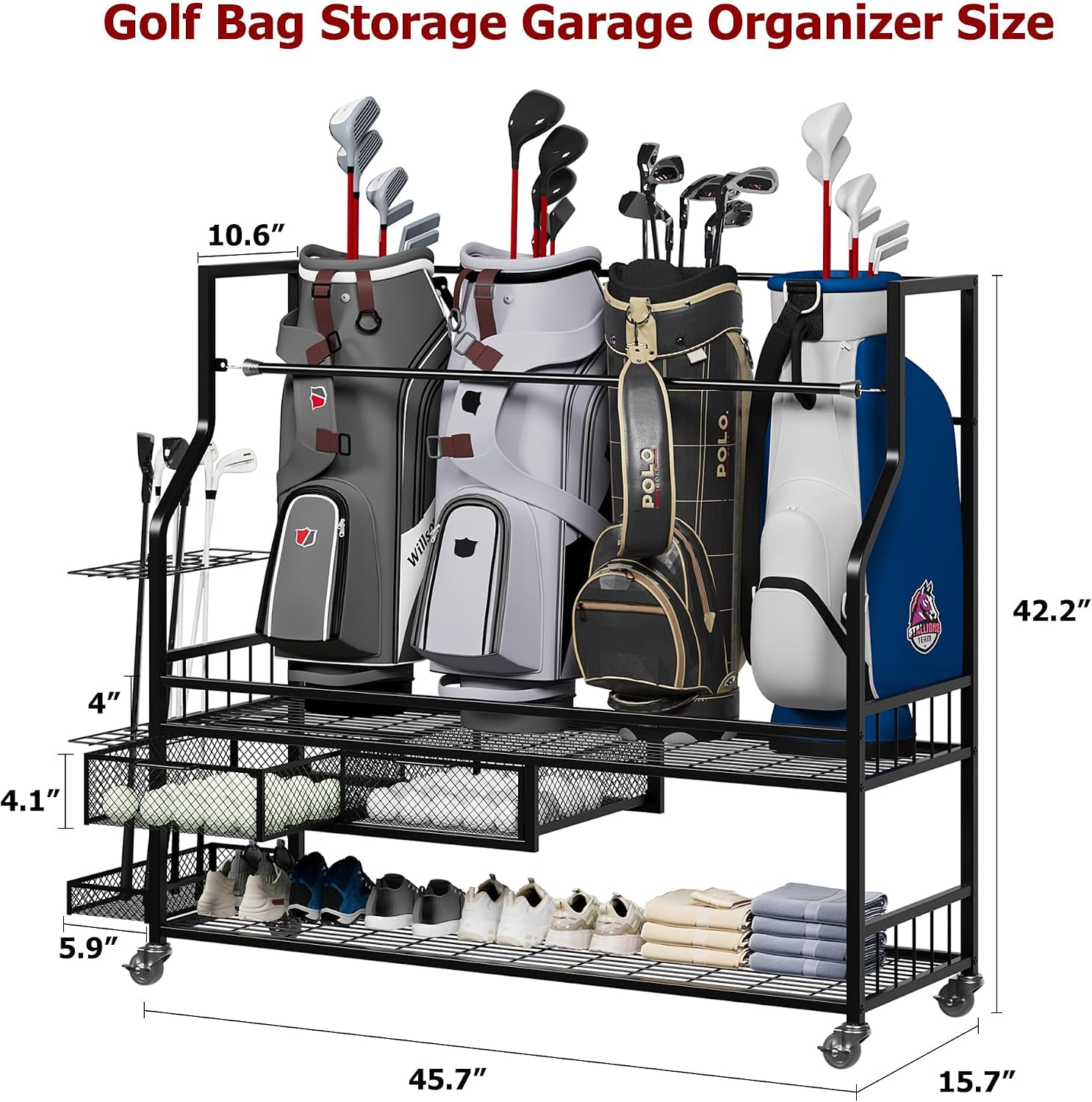 골프백 보관용 차고 정리대(서랍 포함), 5개의 가방  - Golf Equipment Organizer For Garage 리뷰 및 가격