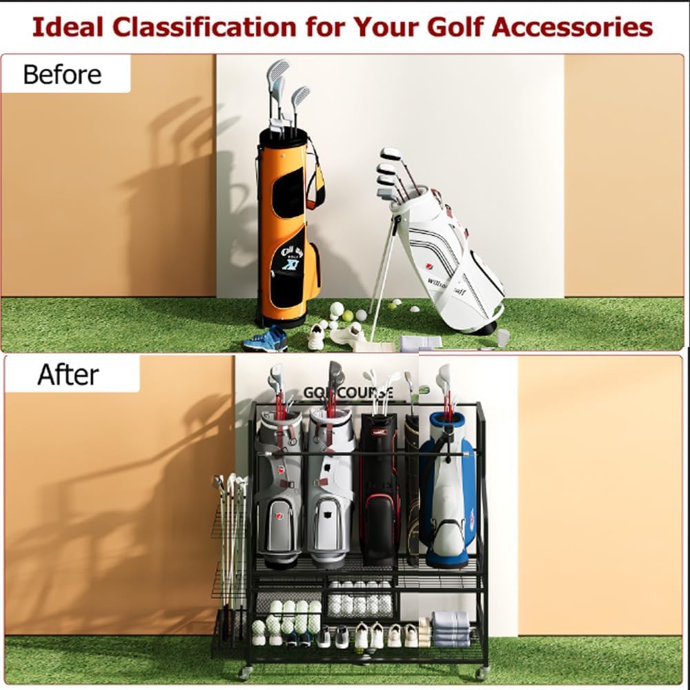 골프백 보관용 차고 정리대(서랍 포함), 5개의 가방  - Golf Equipment Organizer For Garage 리뷰 및 가격